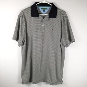 Tommy Hilfiger Golf Polo Shirt L Black White Stripe Short Sleeve Mens Preppy